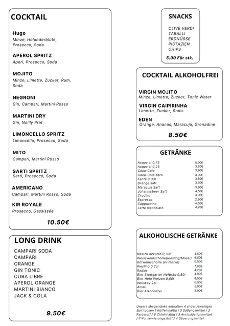 Speisekarte L'Aperitivo Seite 2